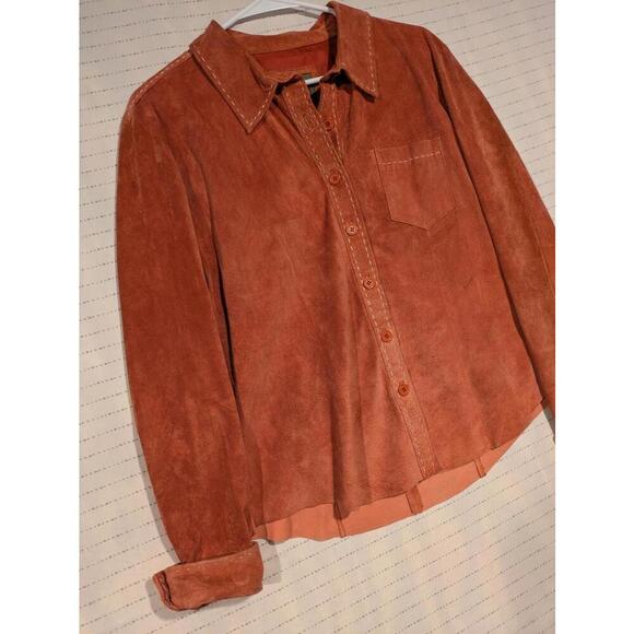 Brandon Thomas Suede Leather Button-Up Shirt in Rustic Orange Mens XL Polyester - Picture 3 of 12